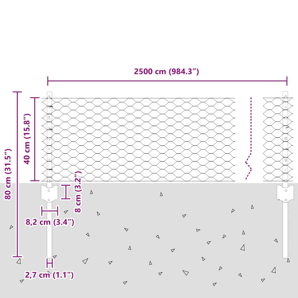 Zaun mit Pfosten Grün 0,4 x 25 m Stahl