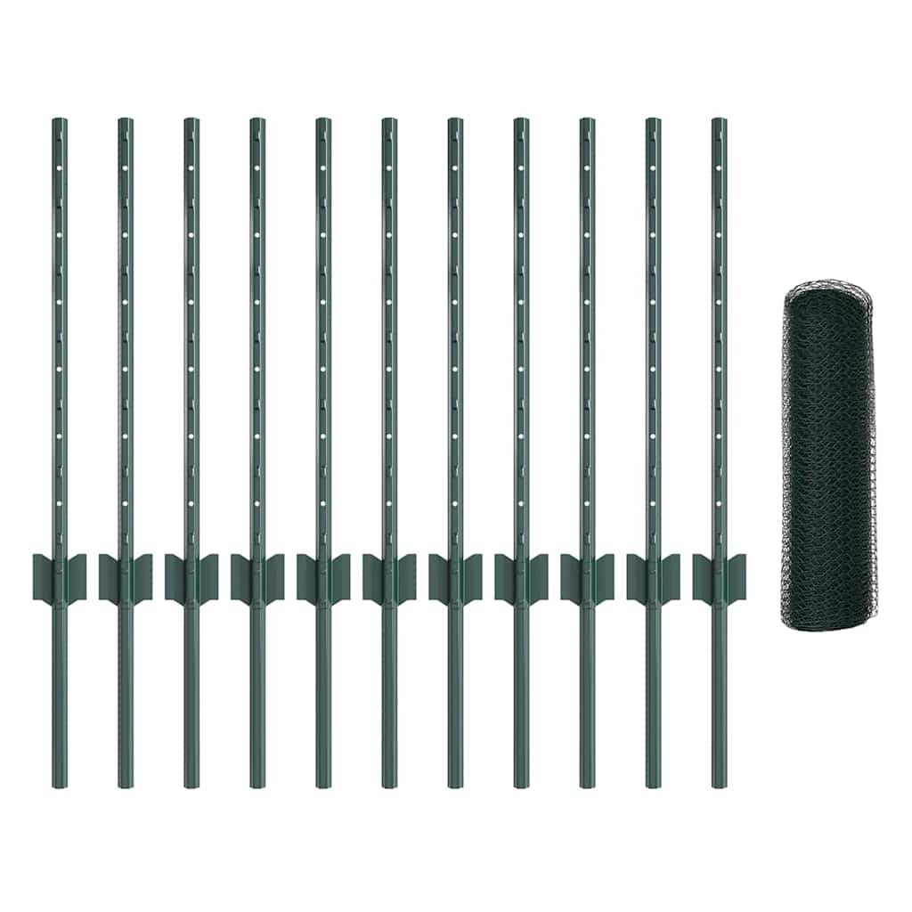 Zaun mit Pfosten Grün 0,5 x 25 m Stahl