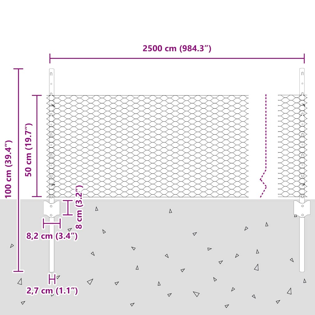 Zaun mit Pfosten Grün 0,5 x 25 m Stahl