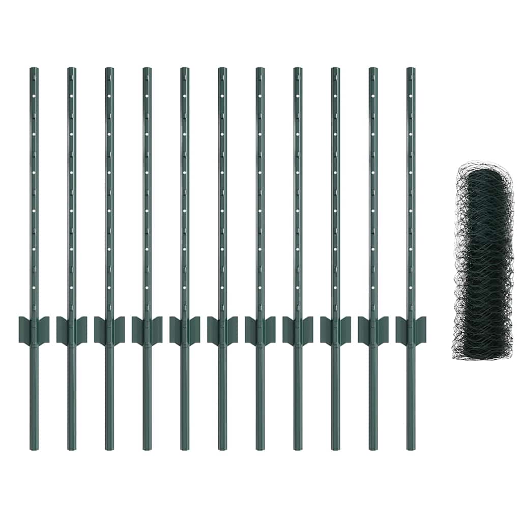 Zaun mit Pfosten Grün 0,6 x 25 m Stahl