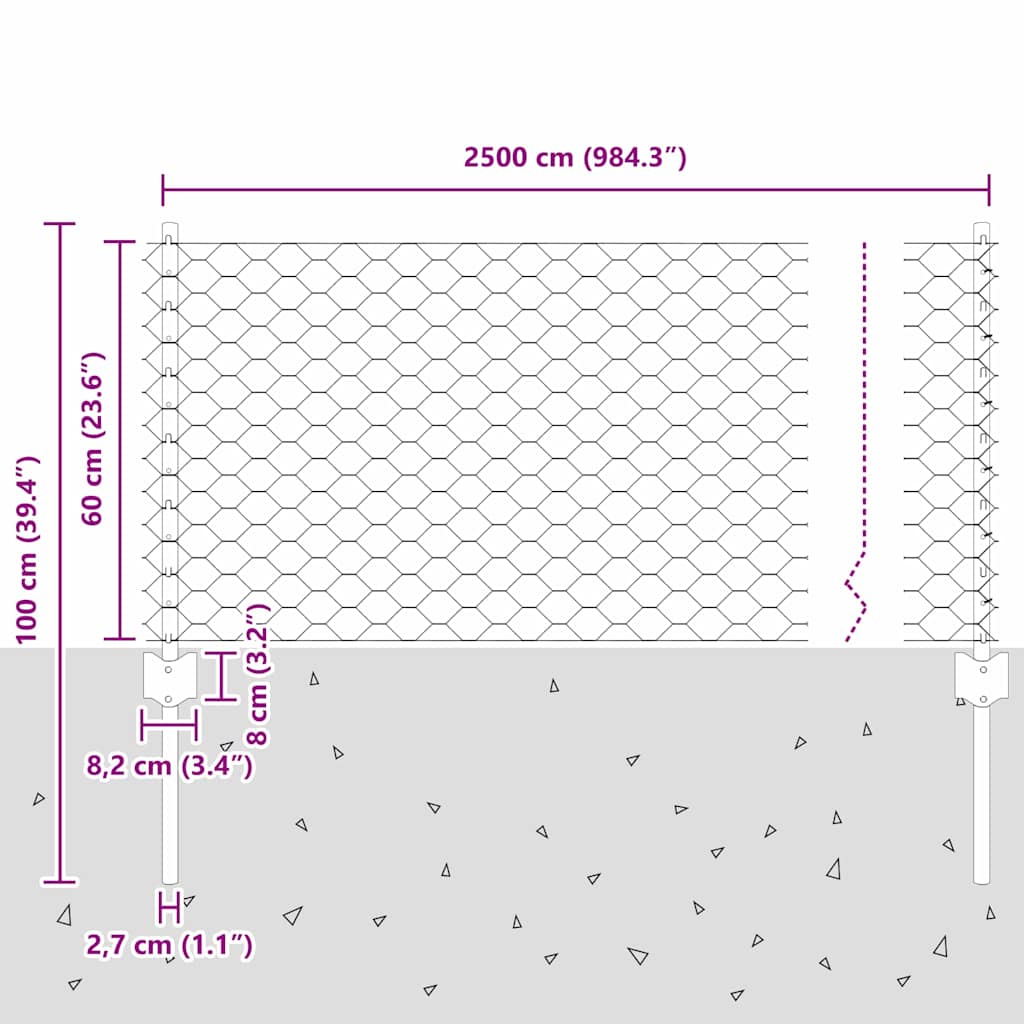Zaun mit Pfosten Grün 0,6 x 25 m Stahl
