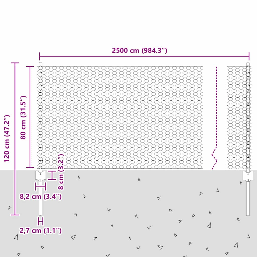 Zaun mit Pfosten Grün 0.8 x 25 m Stahl