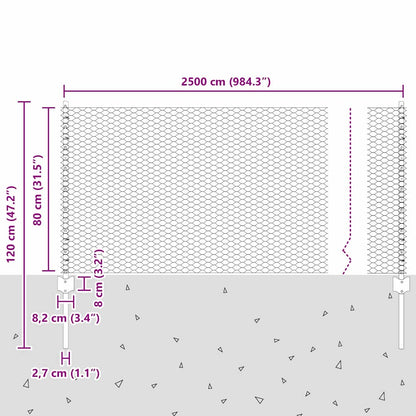 Zaun mit Pfosten Grün 0.8 x 25 m Stahl