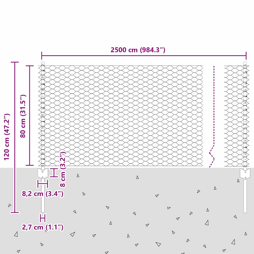 Zaun mit Pfosten Grün 0.8 x 25 m Stahl