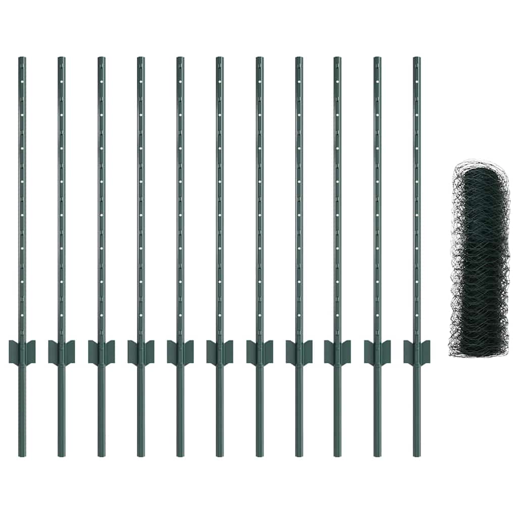 Zaun mit Pfosten Grün 0.8 x 25 m Stahl