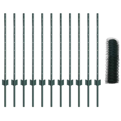Zaun mit Pfosten Grün 0.8 x 25 m Stahl