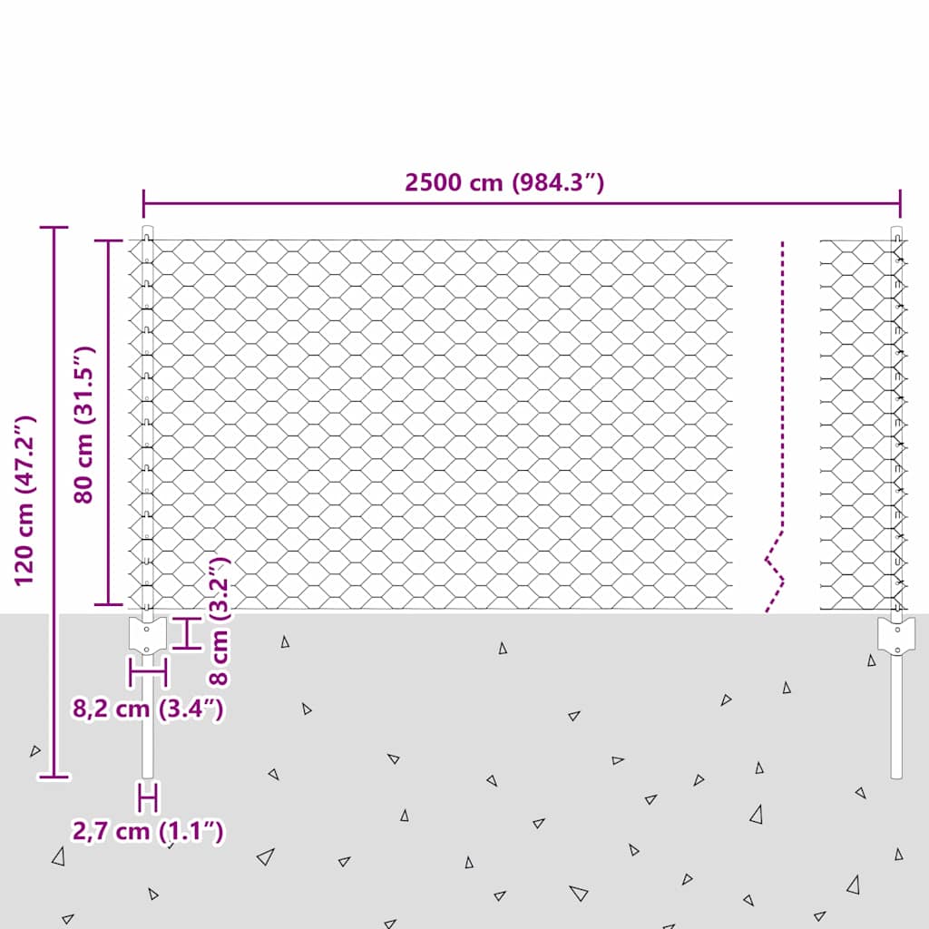 Zaun mit Pfosten Grün 0.8 x 25 m Stahl
