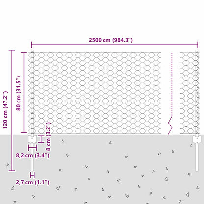 Zaun mit Pfosten Grün 0.8 x 25 m Stahl
