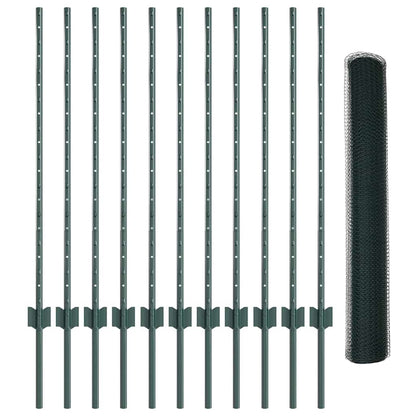 Zaun mit Pfosten Grün 1 x 25 m Stahl