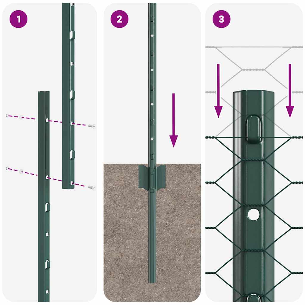 Zaun mit Pfosten Grün 1 x 25 m Stahl
