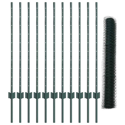 Zaun mit Pfosten Grün 1 x 25 m Stahl