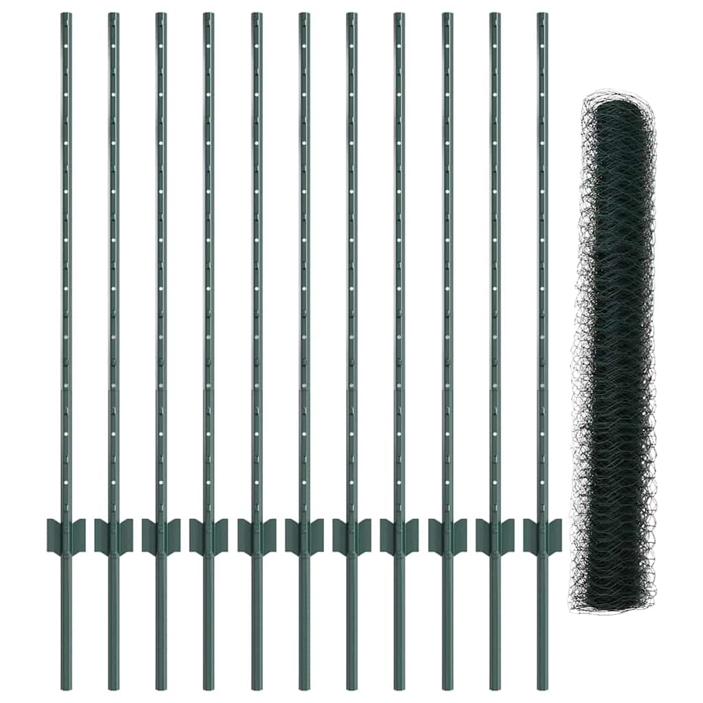 Zaun mit Pfosten Grün 1 x 25 m Stahl