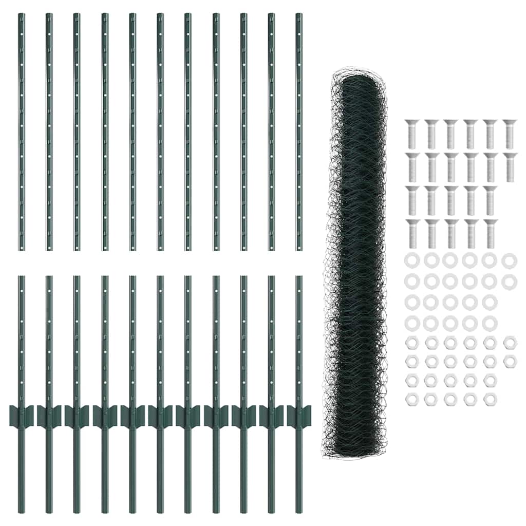Zaun mit Pfosten Grün 1 x 25 m Stahl
