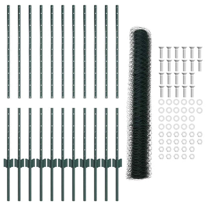 Zaun mit Pfosten Grün 1 x 25 m Stahl