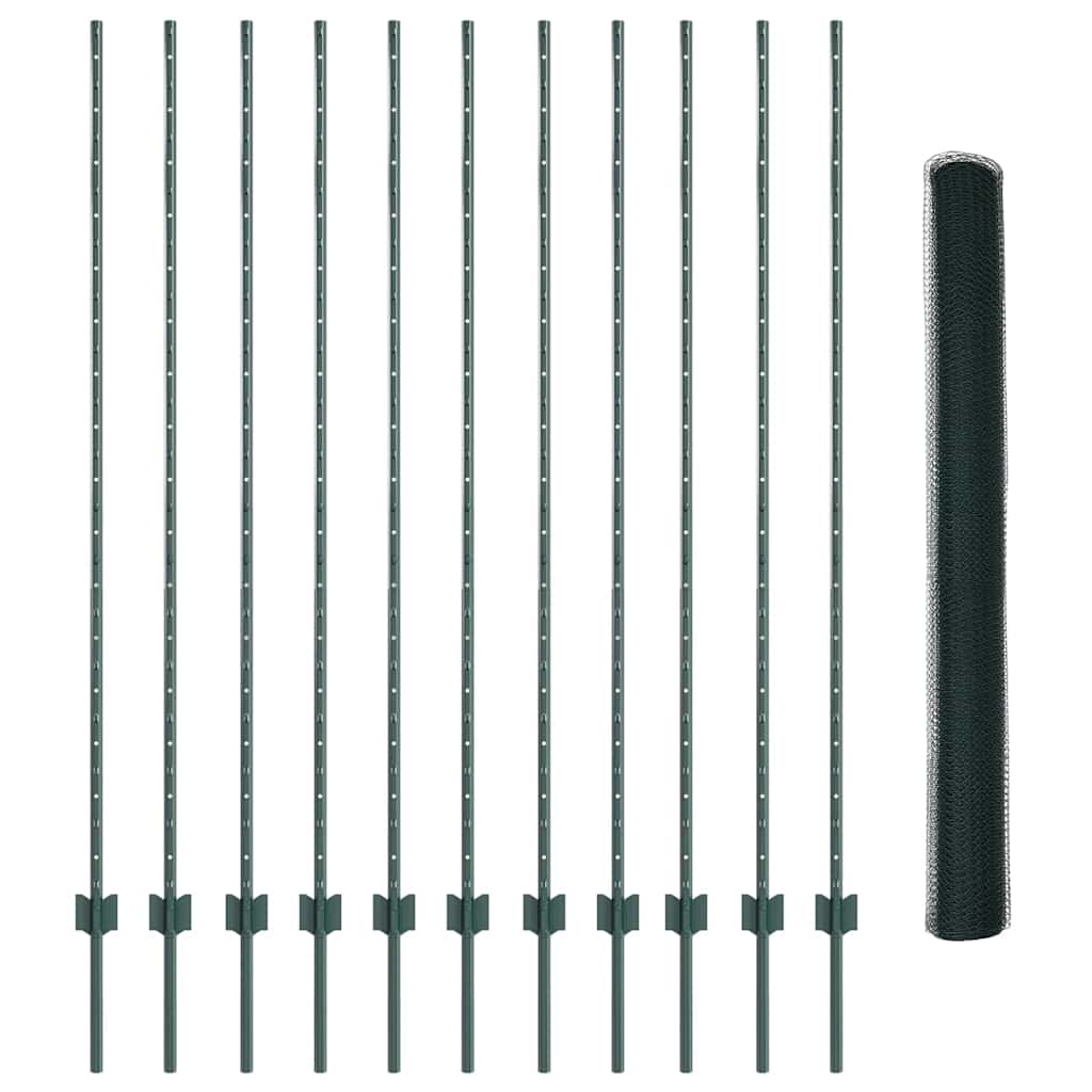 Zaun mit Pfosten Grün 1.6 x 25 m Stahl