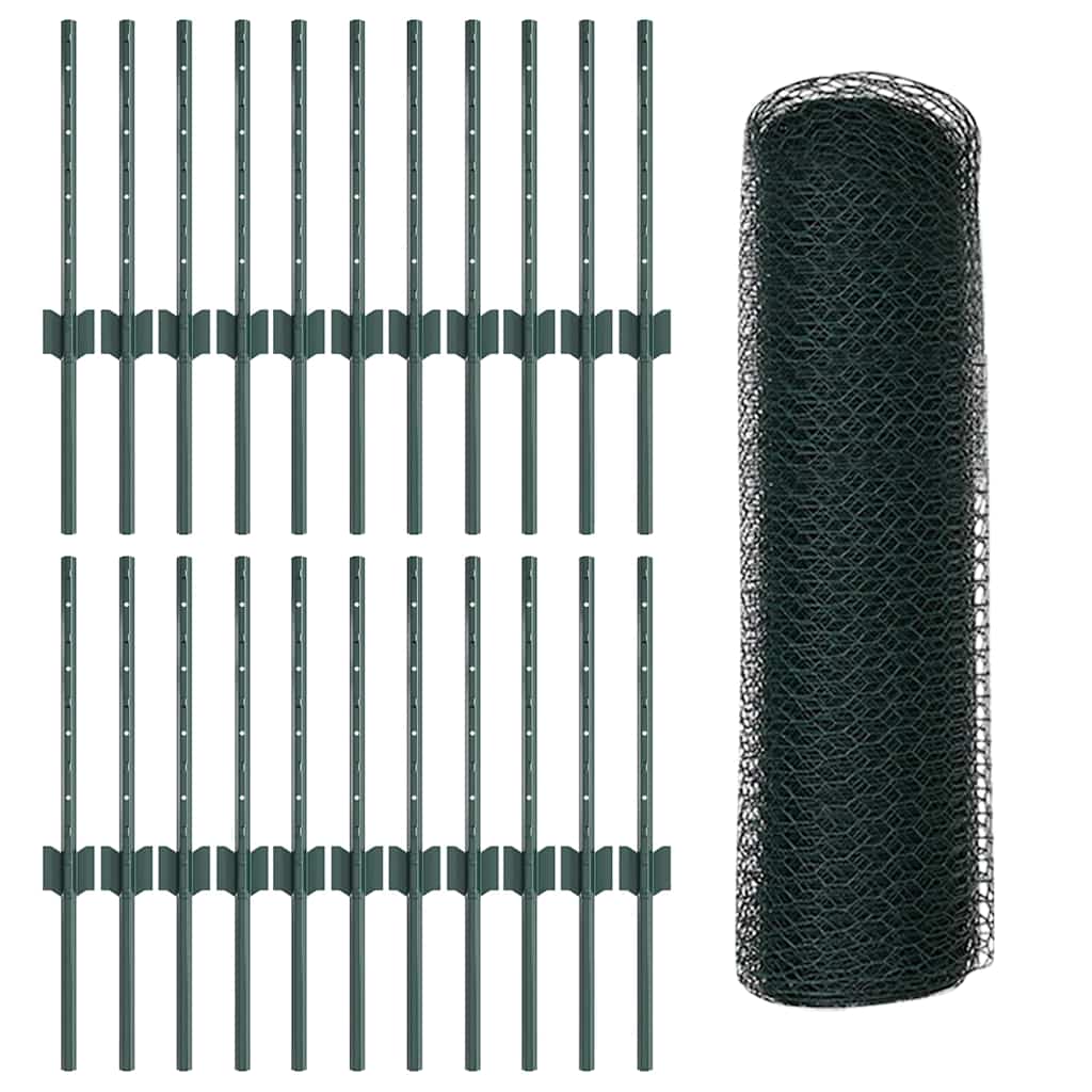 Zaun mit Pfosten Grün 0.4 x 50 m Stahl