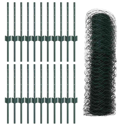 Zaun mit Pfosten Grün 0.4 x 50 m Stahl