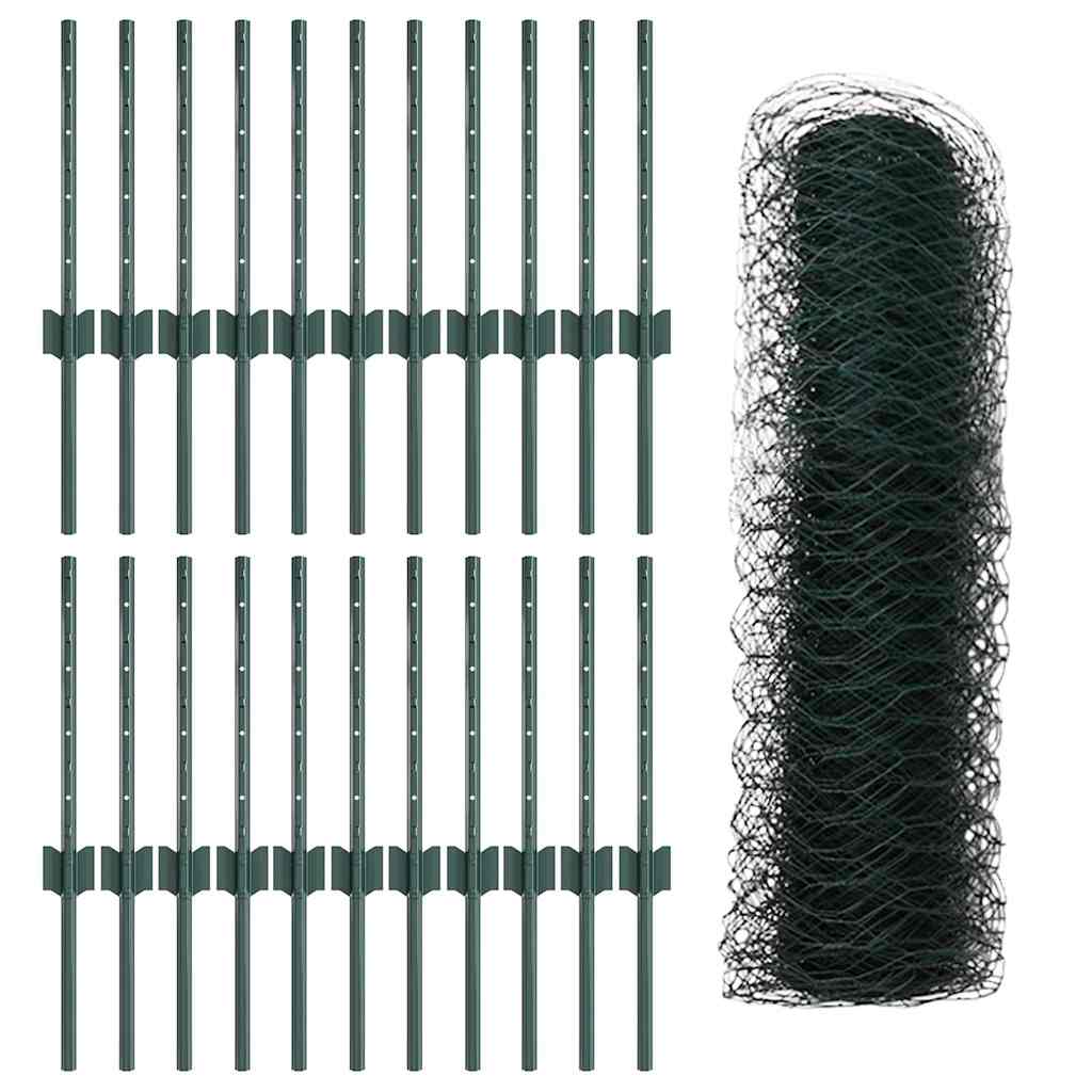 Zaun mit Pfosten Grün 0.4 x 50 m Stahl