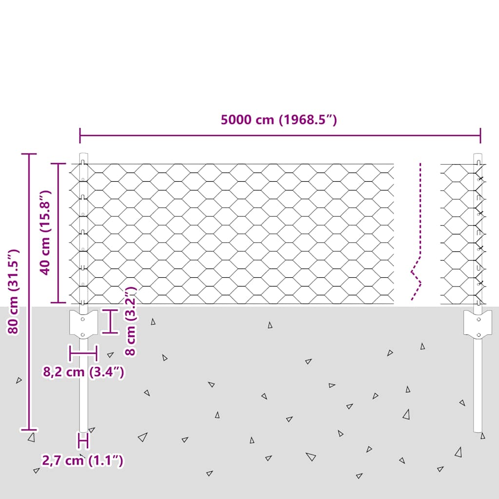 Zaun mit Pfosten Grün 0.4 x 50 m Stahl