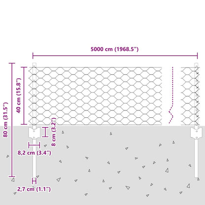 Zaun mit Pfosten Grün 0.4 x 50 m Stahl