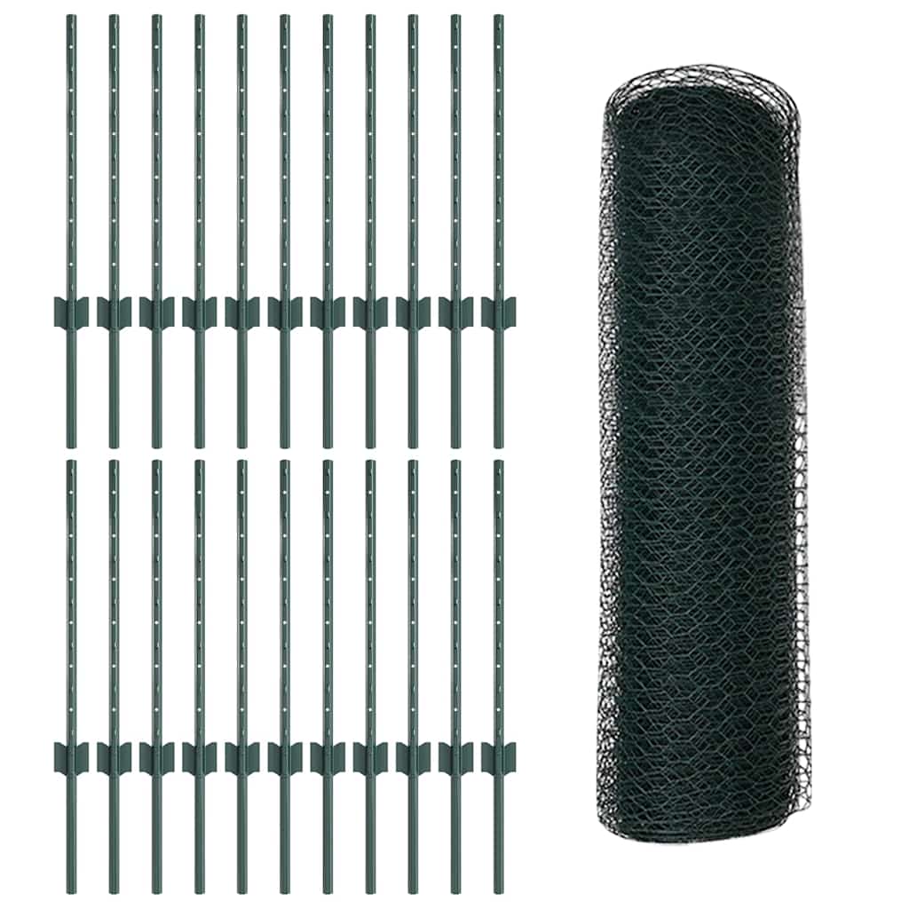 Zaun mit Pfosten Grün 0,5 x 50 m Stahl