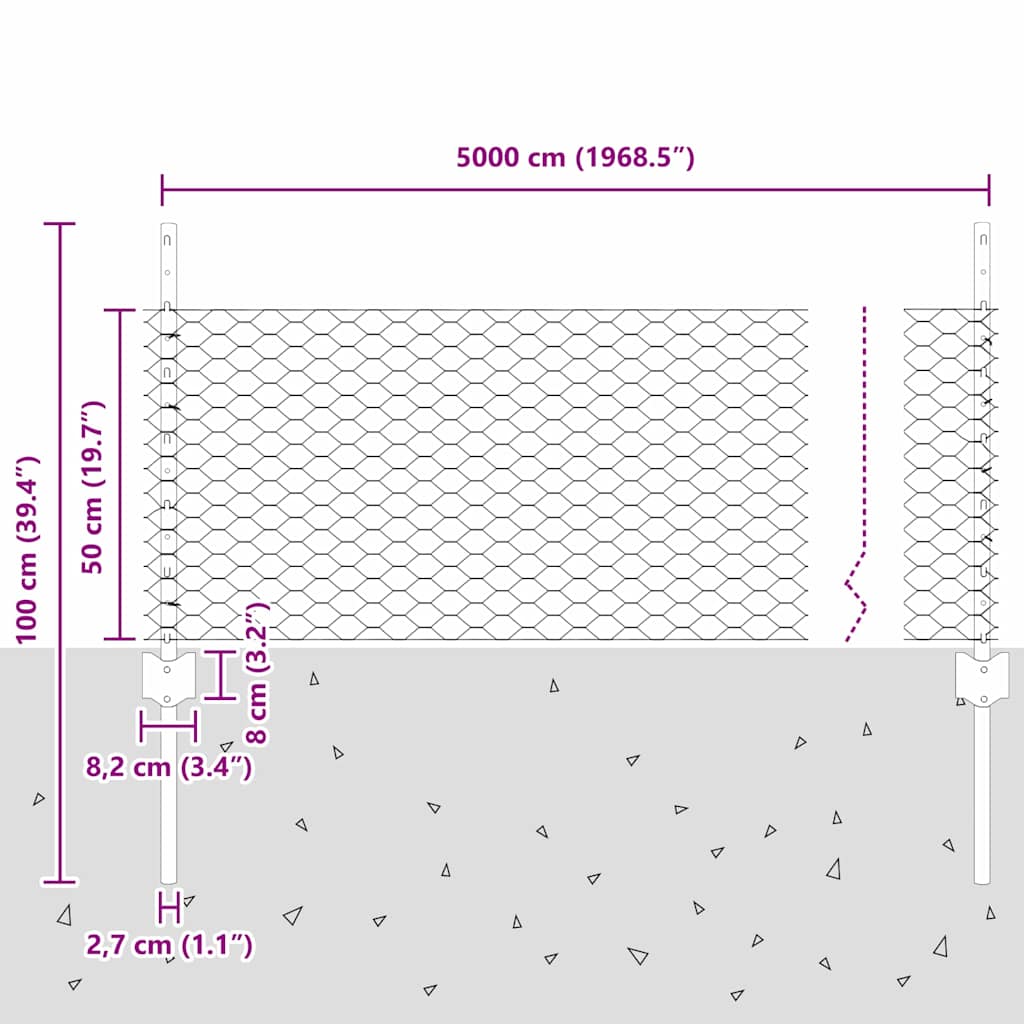 Zaun mit Pfosten Grün 0,5 x 50 m Stahl