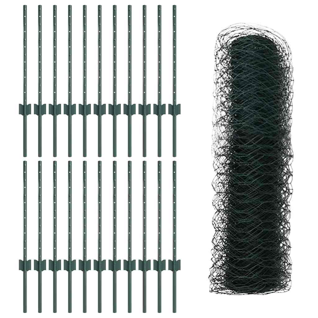 Zaun mit Pfosten Grün 0,5 x 50 m Stahl