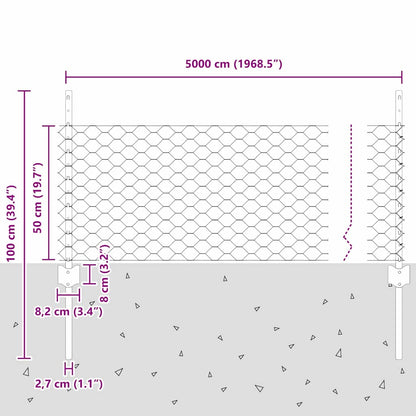Zaun mit Pfosten Grün 0,5 x 50 m Stahl