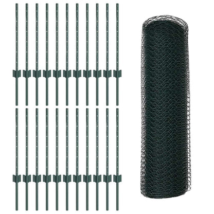 Zaun mit Pfosten Grün 0.6 x 50 m Stahl
