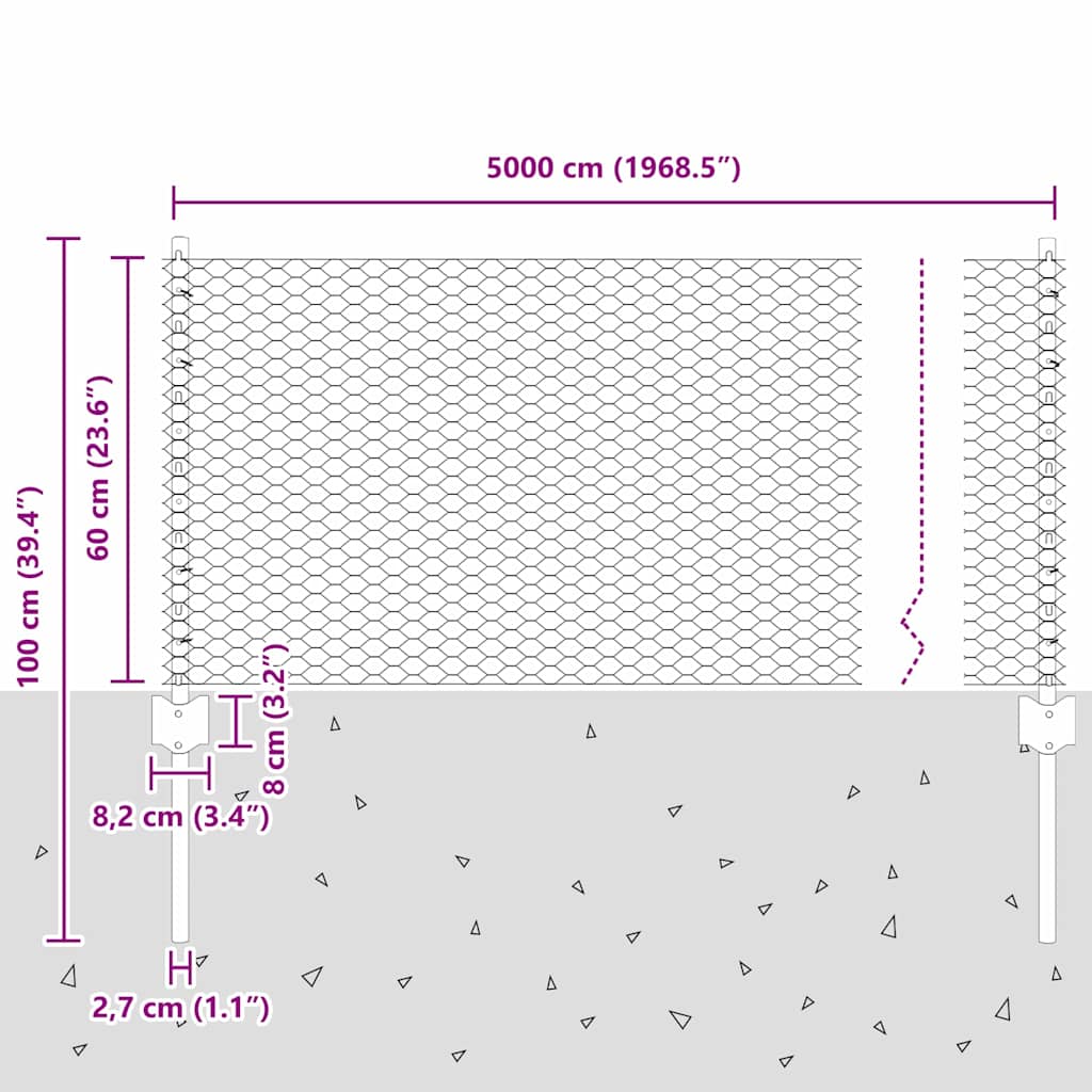 Zaun mit Pfosten Grün 0.6 x 50 m Stahl