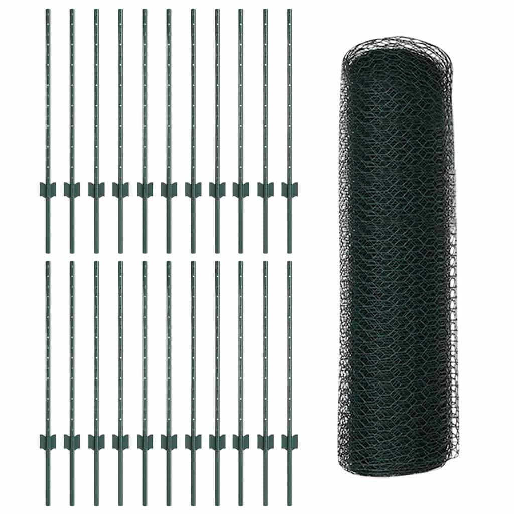 Zaun mit Pfosten Grün 0,8 x 50 m Stahl