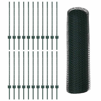 Zaun mit Pfosten Grün 0,8 x 50 m Stahl