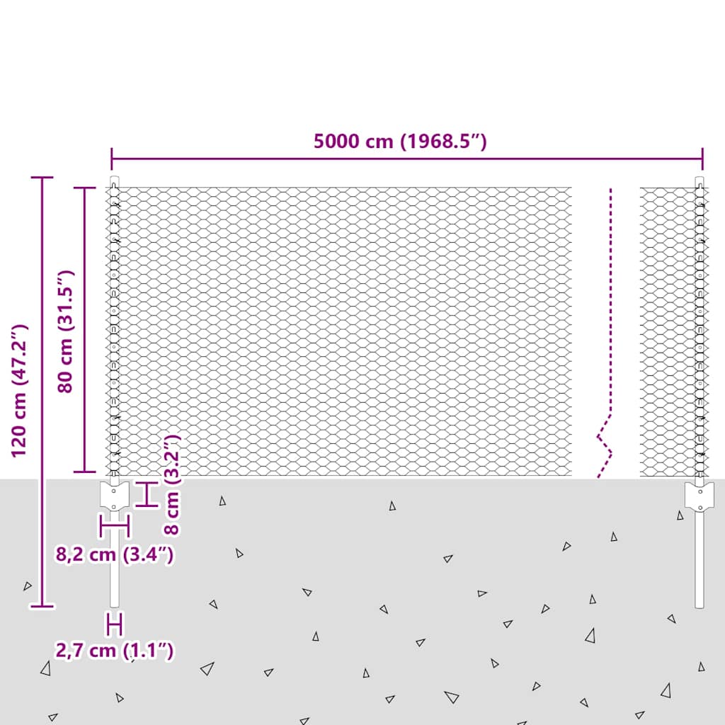 Zaun mit Pfosten Grün 0,8 x 50 m Stahl