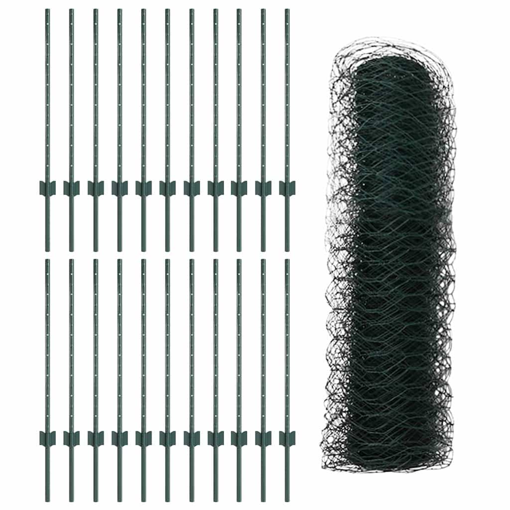 Zaun mit Pfosten Grün 0,8 x 50 m Stahl