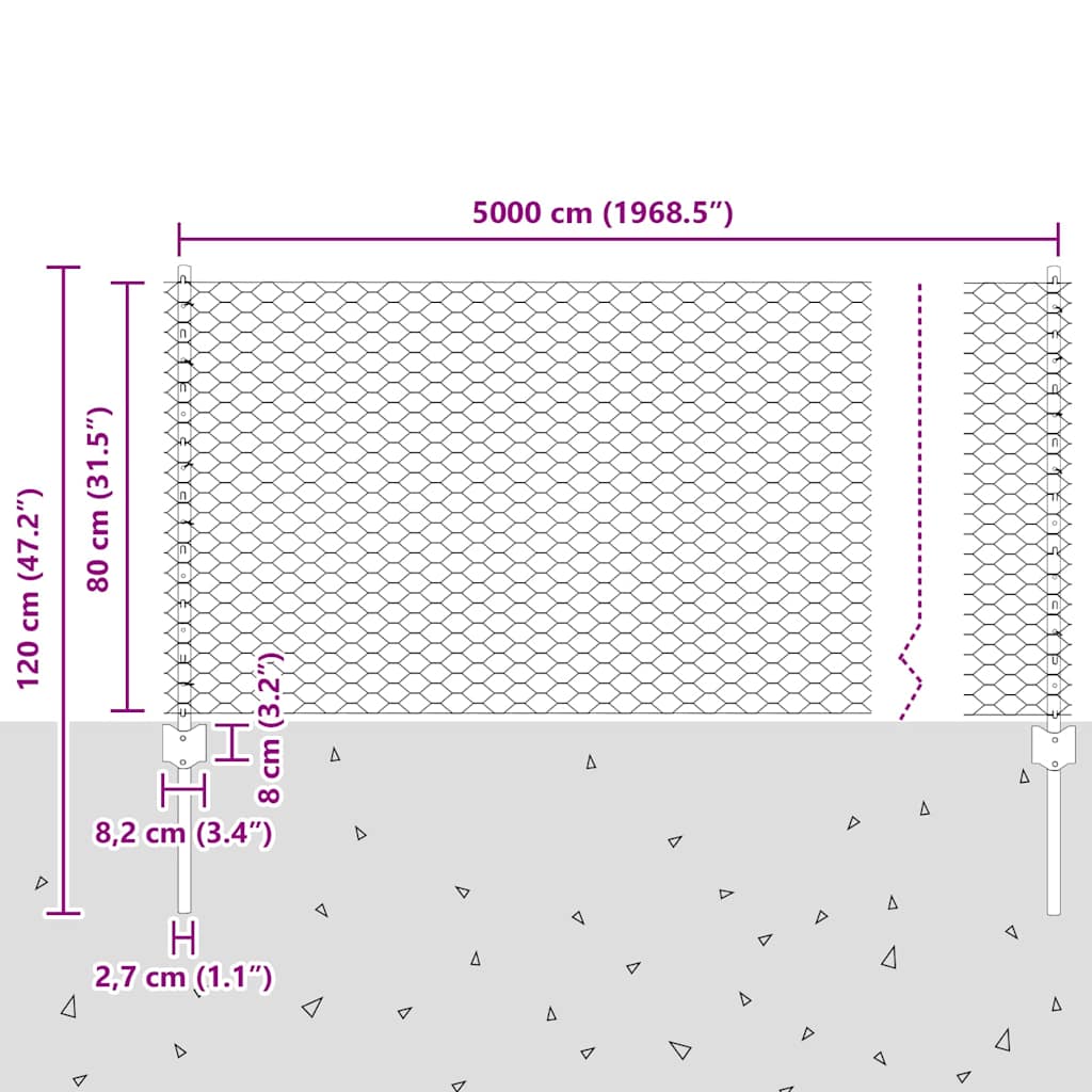Zaun mit Pfosten Grün 0,8 x 50 m Stahl