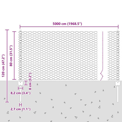 Zaun mit Pfosten Grün 0,8 x 50 m Stahl
