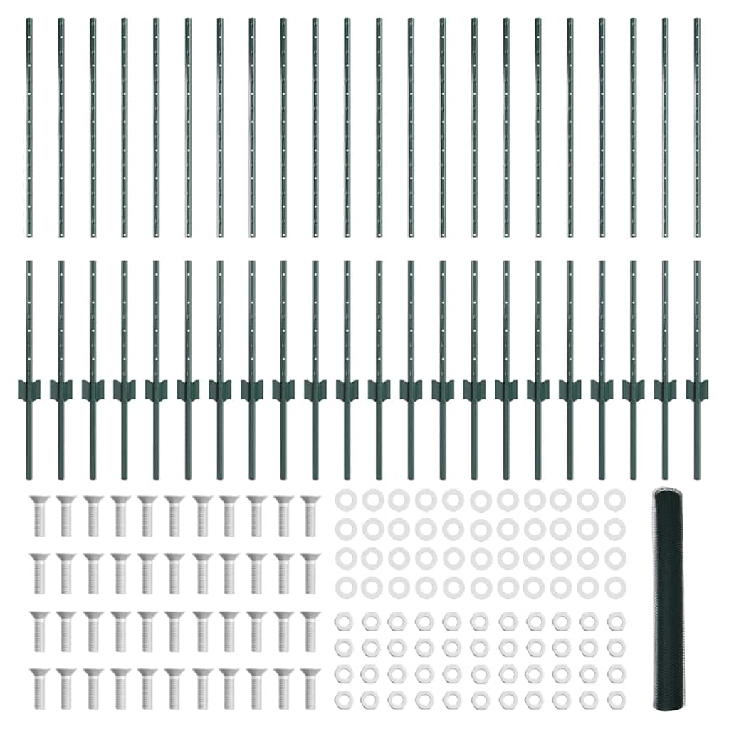 Zaun mit Pfosten Grün 1 x 50 m Stahl
