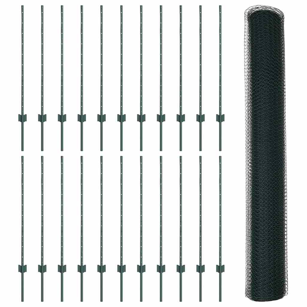 Zaun mit Pfosten Grün 1 x 50 m Stahl