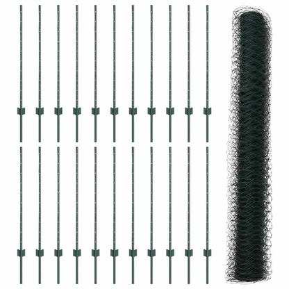 Zaun mit Pfosten Grün 1 x 50 m Stahl