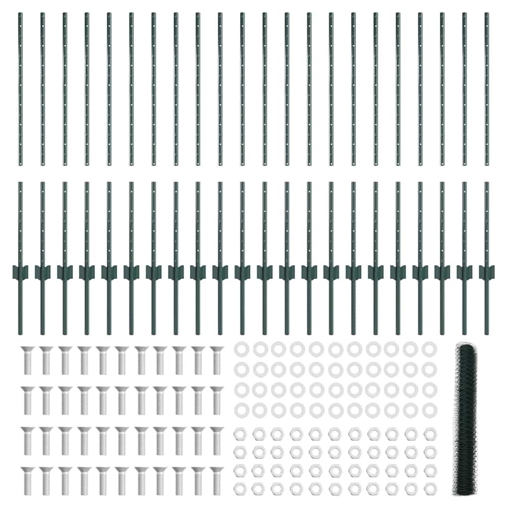 Zaun mit Pfosten Grün 1 x 50 m Stahl