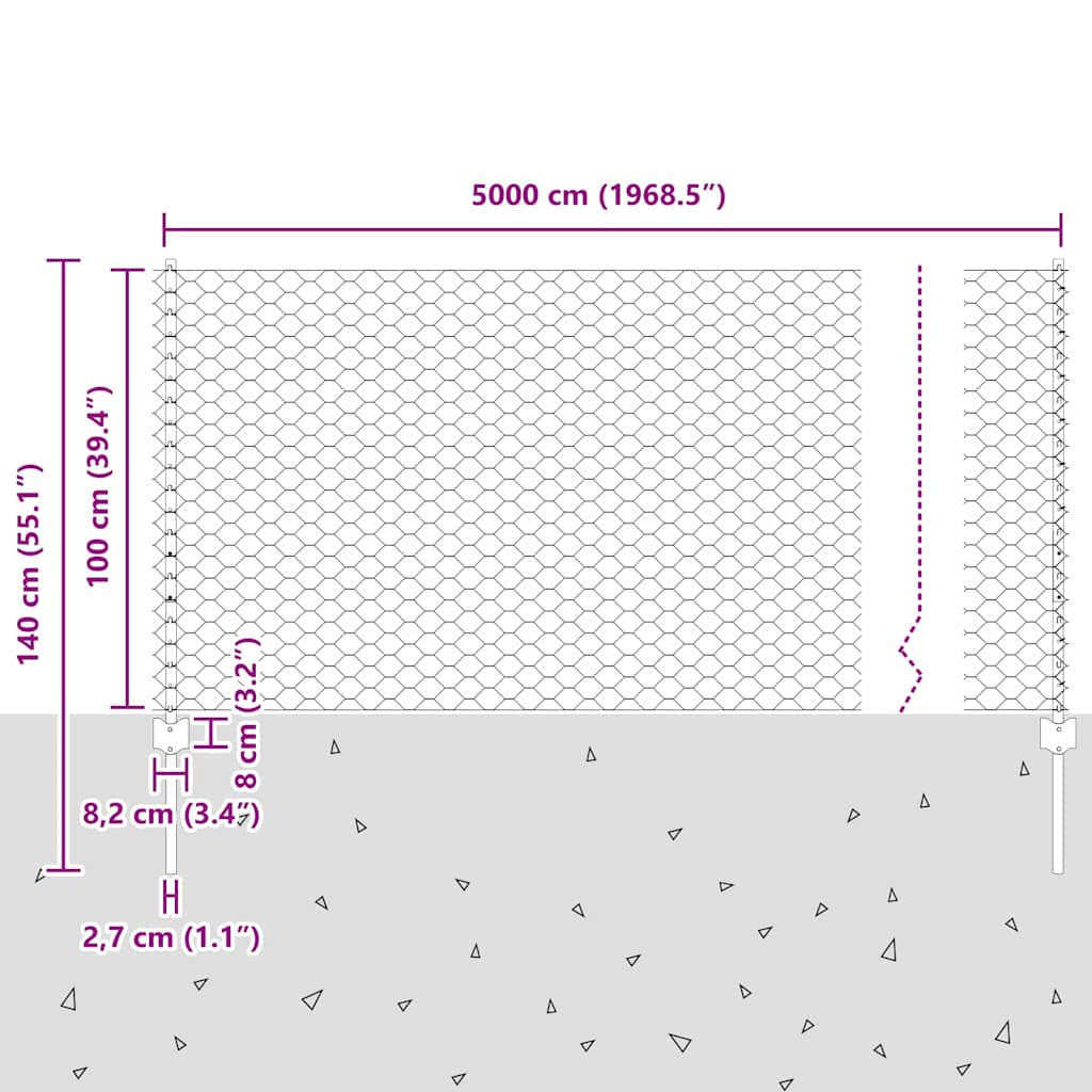 Zaun mit Pfosten Grün 1 x 50 m Stahl