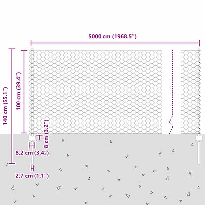 Zaun mit Pfosten Grün 1 x 50 m Stahl