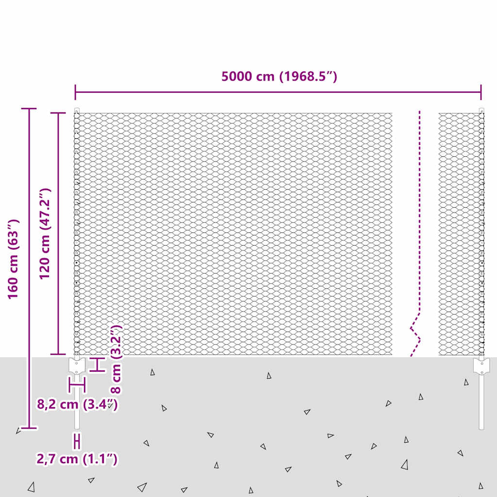 Zaun mit Pfosten Grün 1.2 x 50 m Stahl