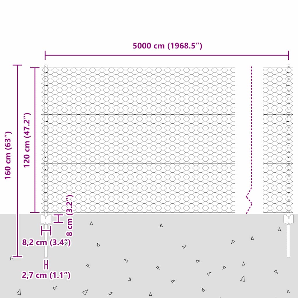 Zaun mit Pfosten Grün 1.2 x 50 m Stahl