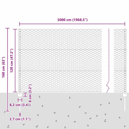 Zaun mit Pfosten Grün 1.2 x 50 m Stahl