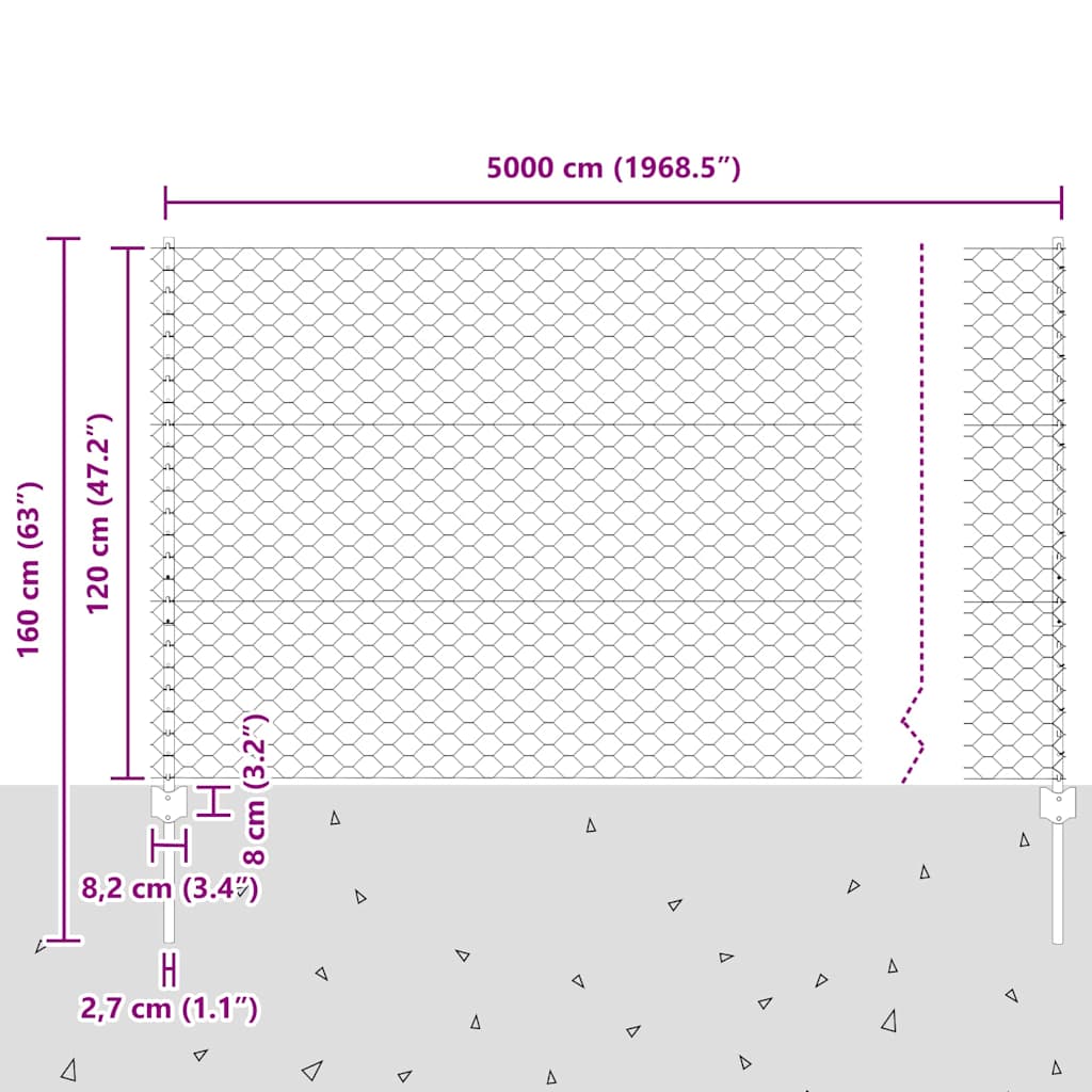 Zaun mit Pfosten Grün 1.2 x 50 m Stahl