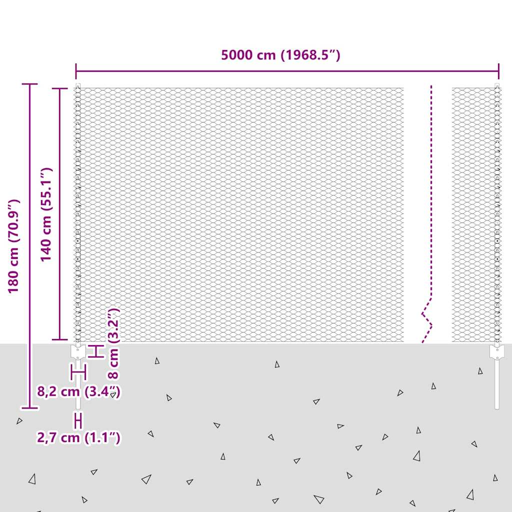 Zaun mit Pfosten Grün 1.4 x 50 m Stahl