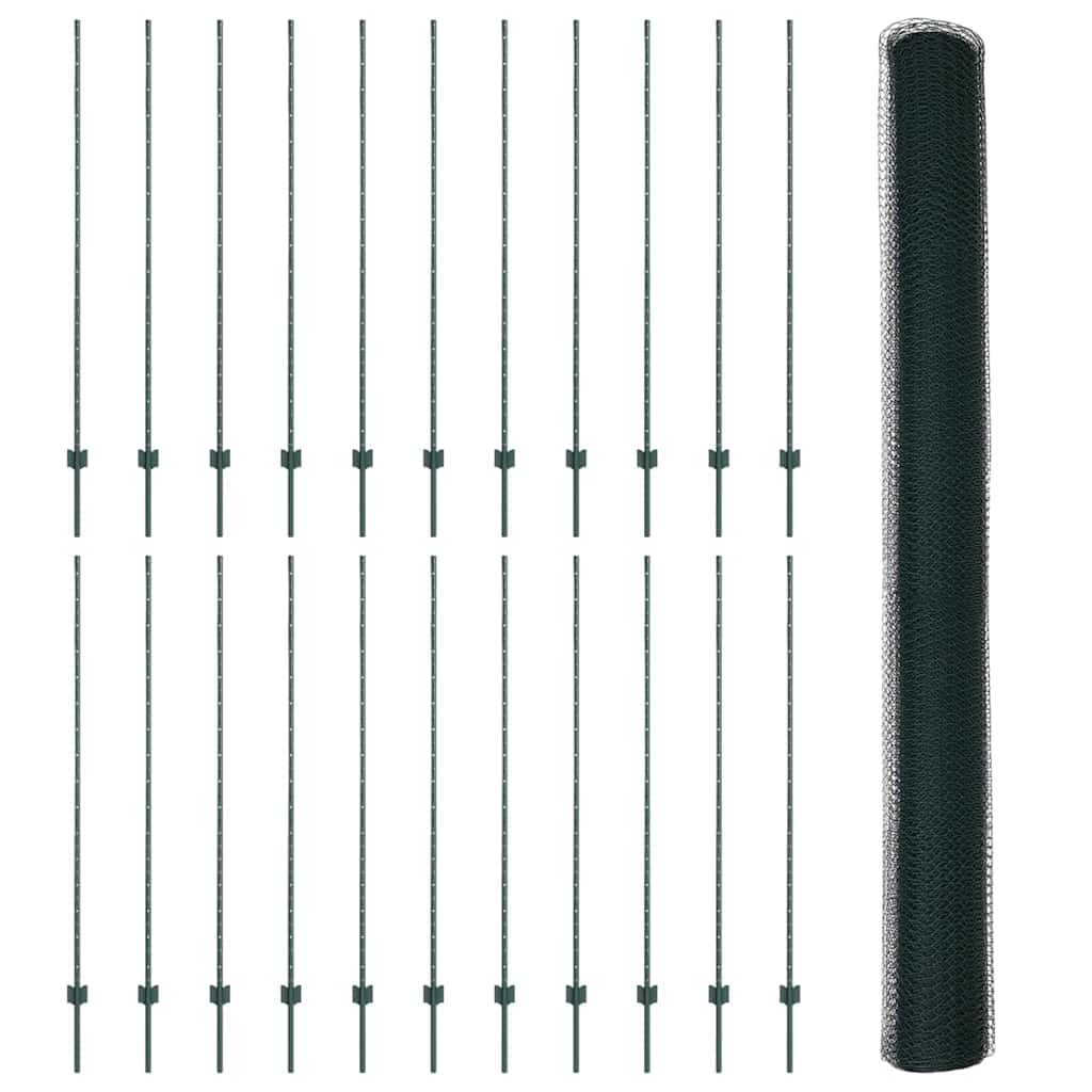 Zaun mit Pfosten Grün 1.5 x 50 m Stahl