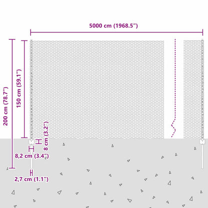 Zaun mit Pfosten Grün 1.5 x 50 m Stahl