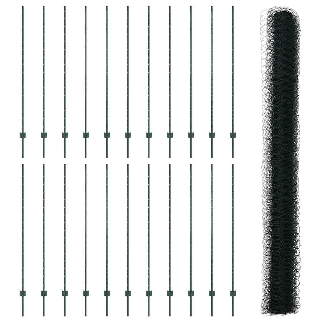 Zaun mit Pfosten Grün 1.5 x 50 m Stahl